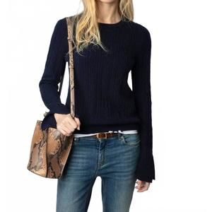 NEW ZADIG & VOLTAIRE jonasson knitted crew neck sweater in encre